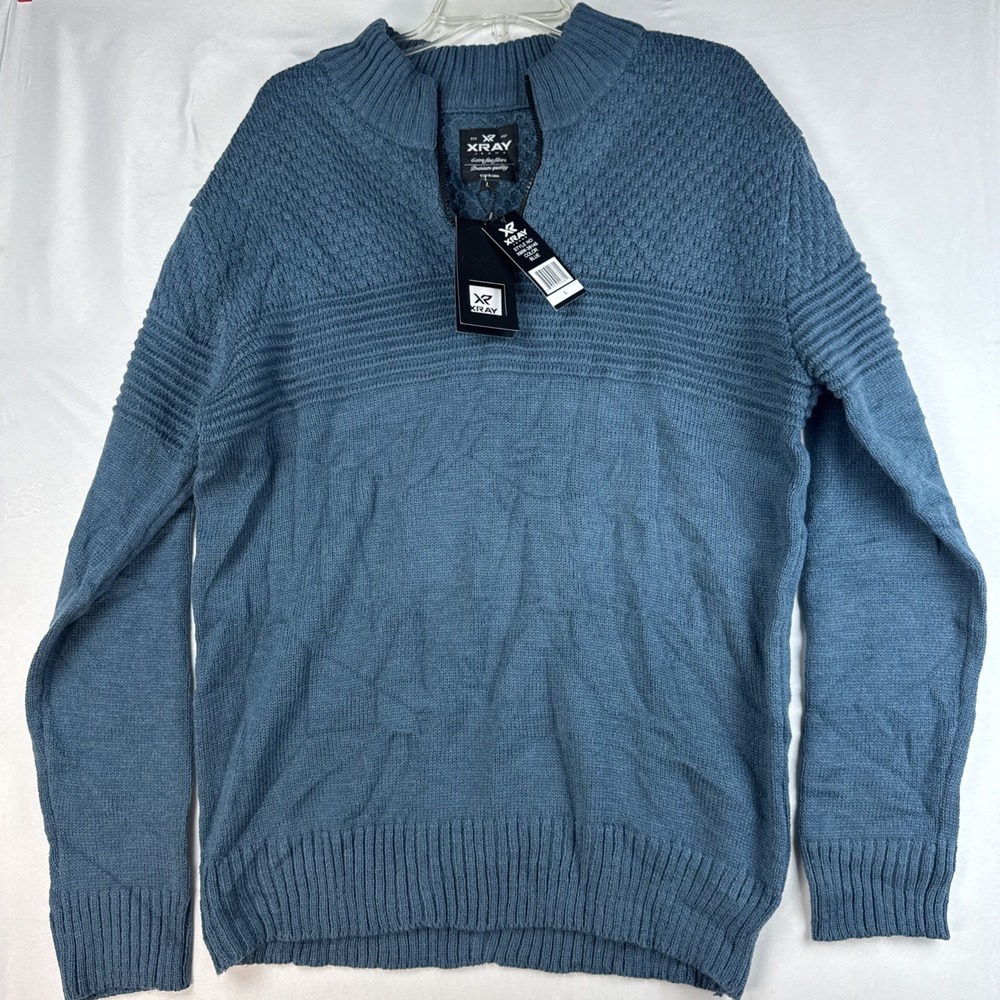 Xray Jeans Men's Quarter Zip Sweater Large Blue/Green Knit Pullover‎ NWT